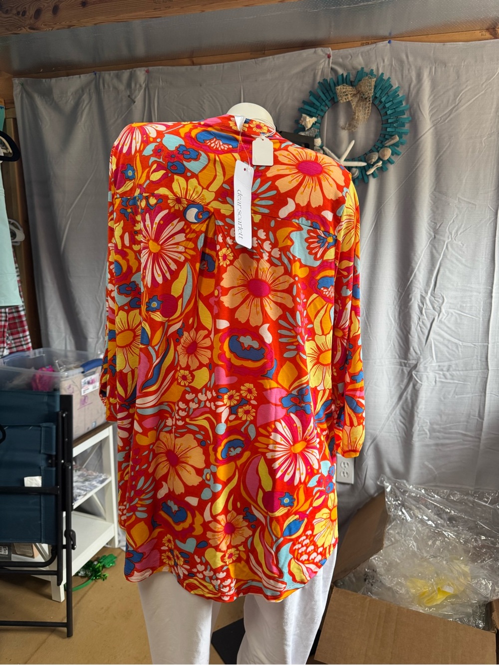 Dear Scarlett Plus size Orange Floral Tunic with Pink, Yellow & Blue Accents - Picture 2 of 5